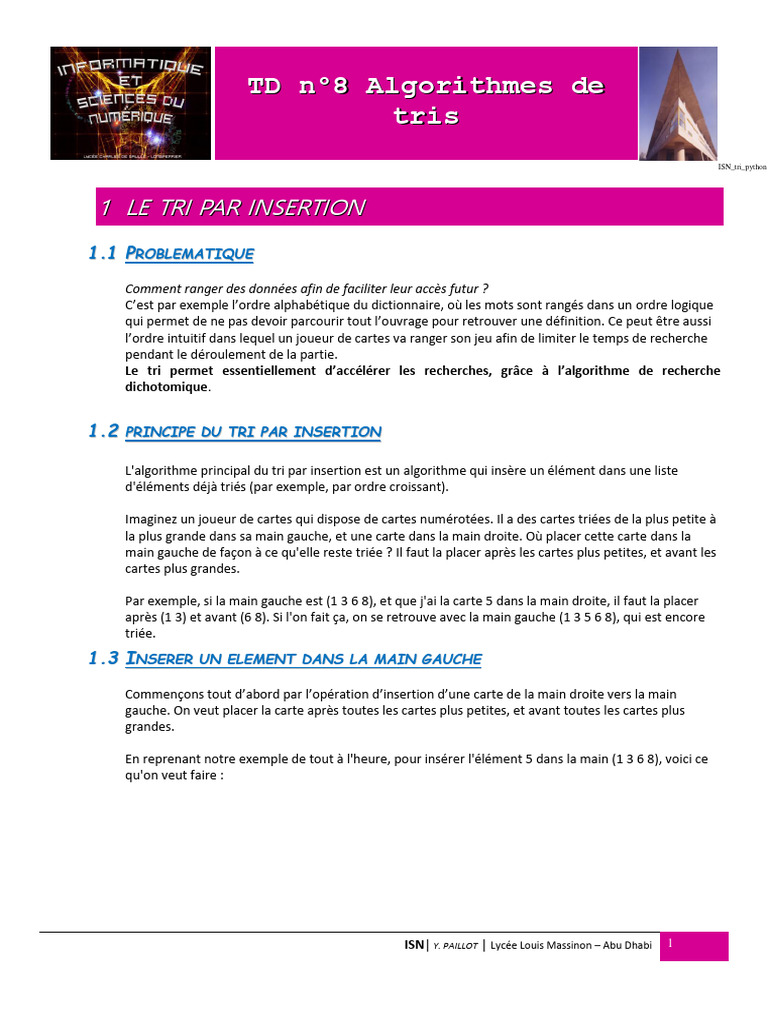 Algorithme de tri par insertion en Python | PDF | Mathématiques ...