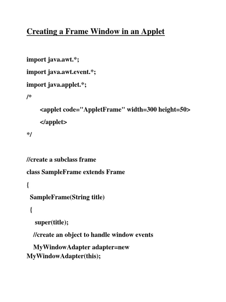 Creating A Frame Window in An Applet | PDF