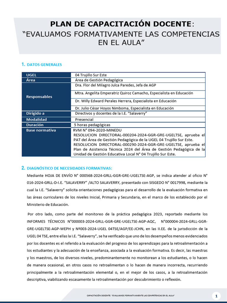 Plan de Capacitación Docente | PDF | Evaluación | Plan de estudios