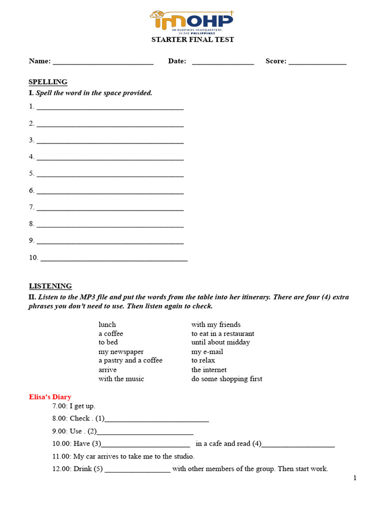 Revised Starter Exam | PDF