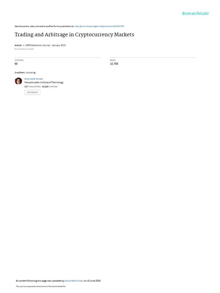 Trading and Arbitrage in Cryptocurrency Markets | PDF | Arbitrage |  Cryptocurrency