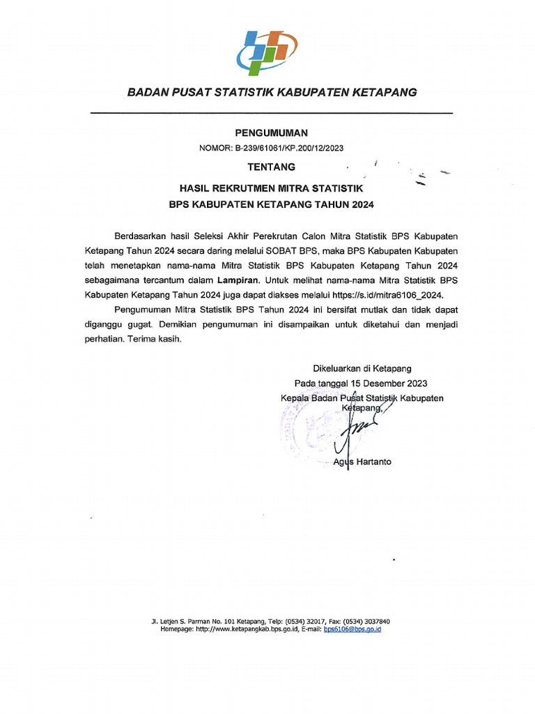 Pengumuman akhir perekrutan mitra 2024 pdf