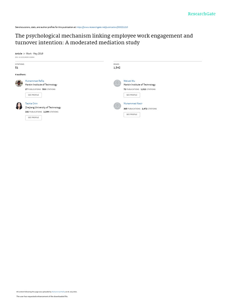 The psychological mechanism linking employee work engagement and