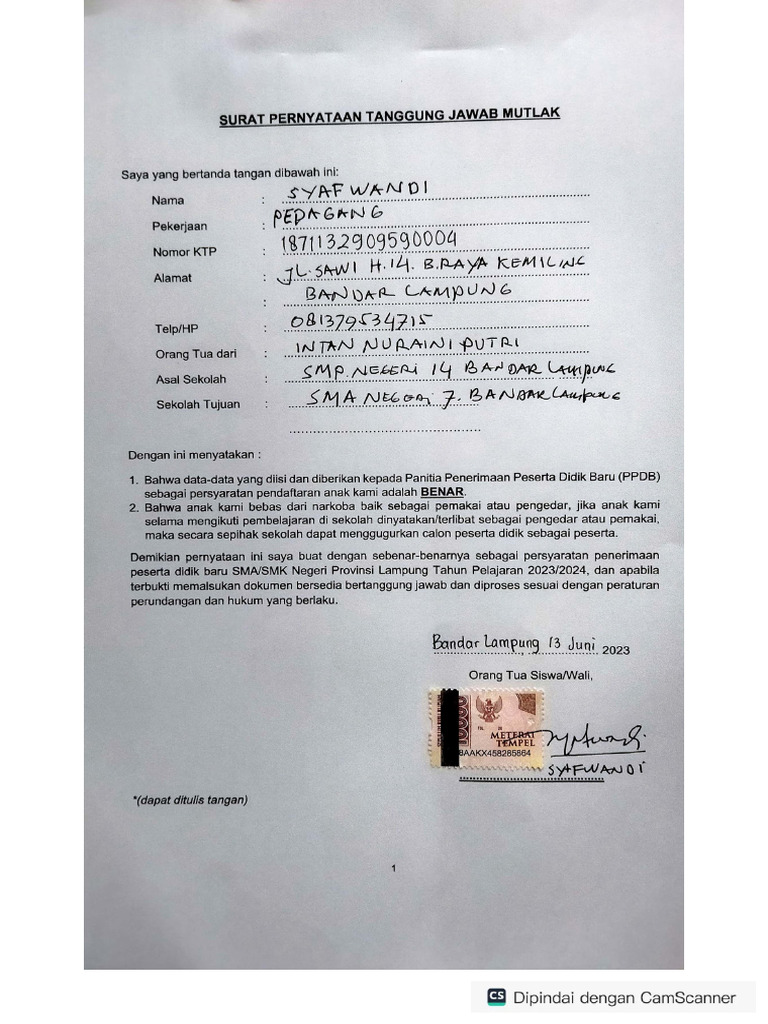 Surat Pernyataan Tanggung Jawab Mutlak | PDF