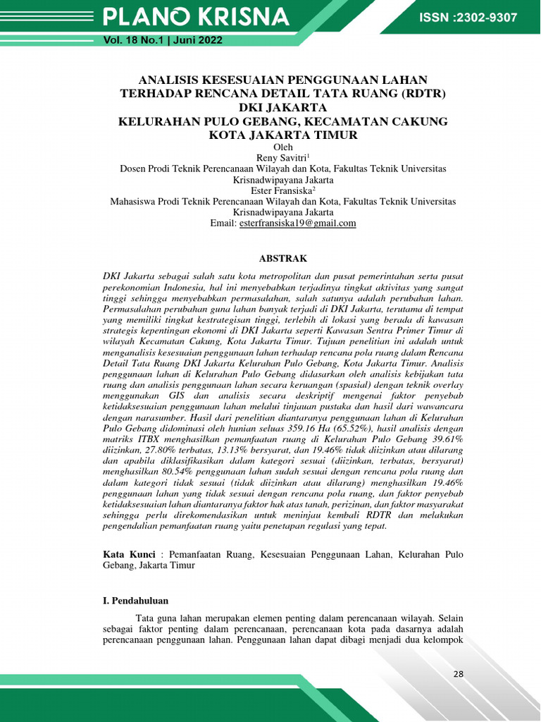 Analisis Kesesuaian Penggunaan Lahan Terhadap Rencana Detail Tata Ruang