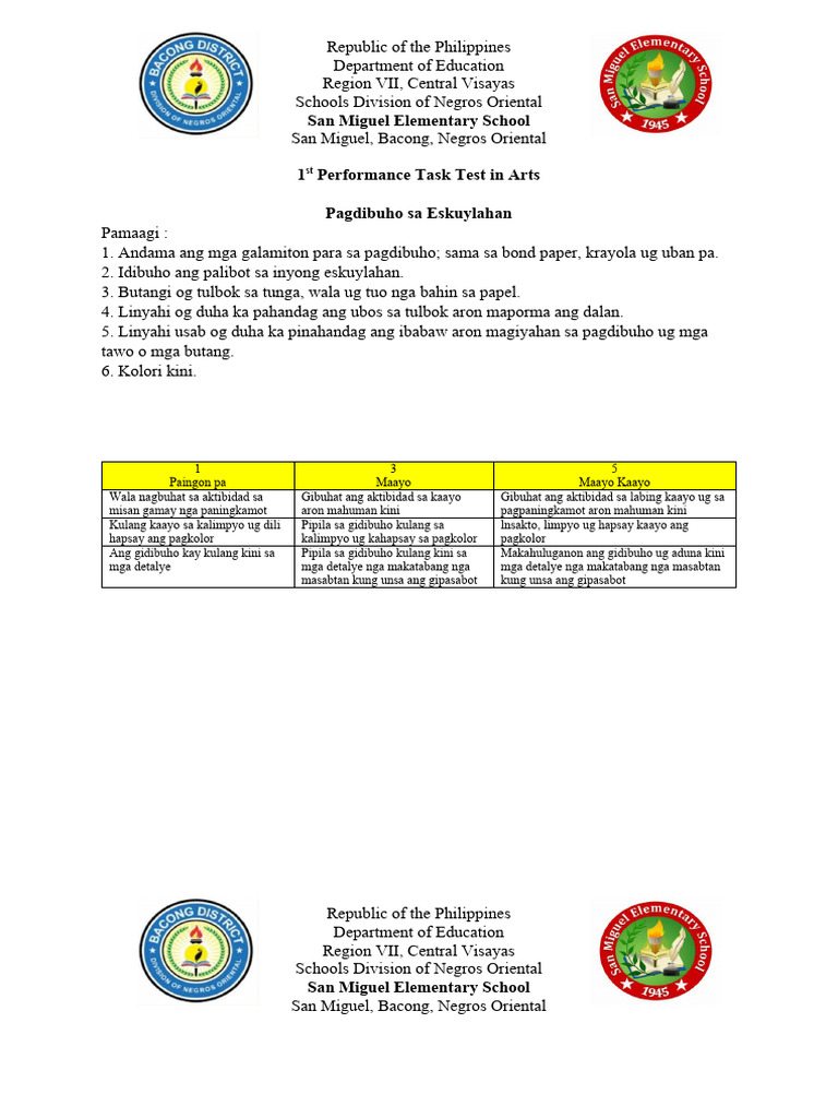 1st Quarter Performance Task in Arts and Pe | PDF