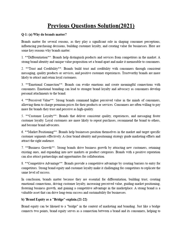 Previous questions solution pdf brand target audience