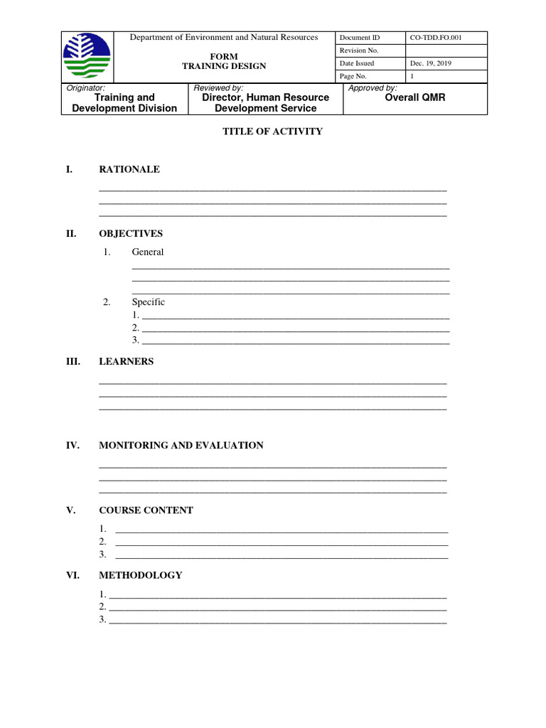 Training Design Format - Jan2020 | PDF | Learning | Evaluation