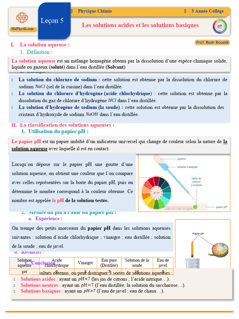 Solutions acides et basiques : pH et dangers | PDF | Ph | Acide ...