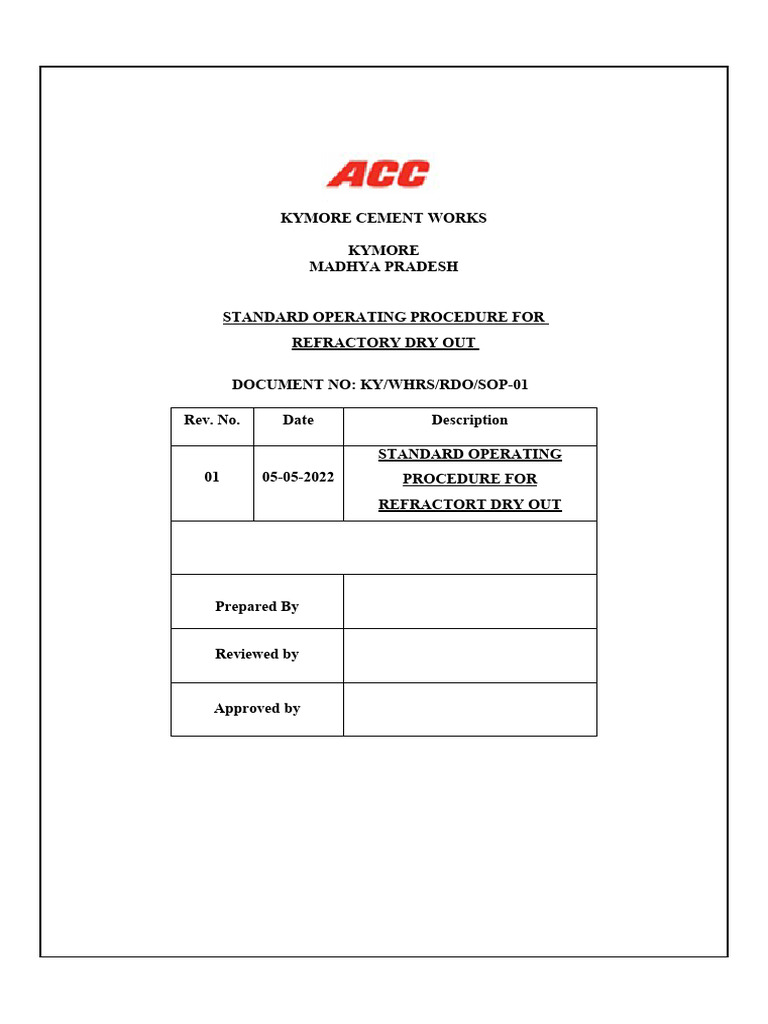 Refractory Dry Out SOP for Boilers | PDF | Equipment | Energy Technology