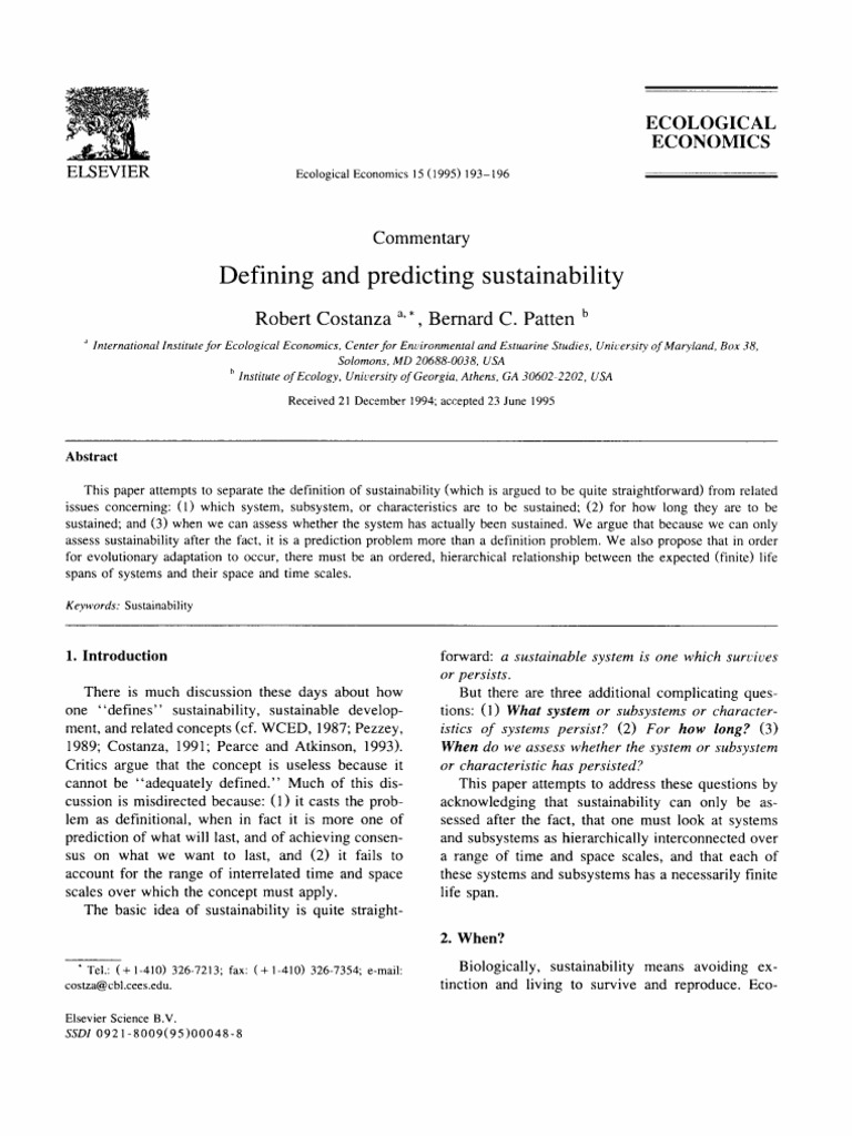 Defining And Predicting Sustainability Pdf Sustainability Ecology