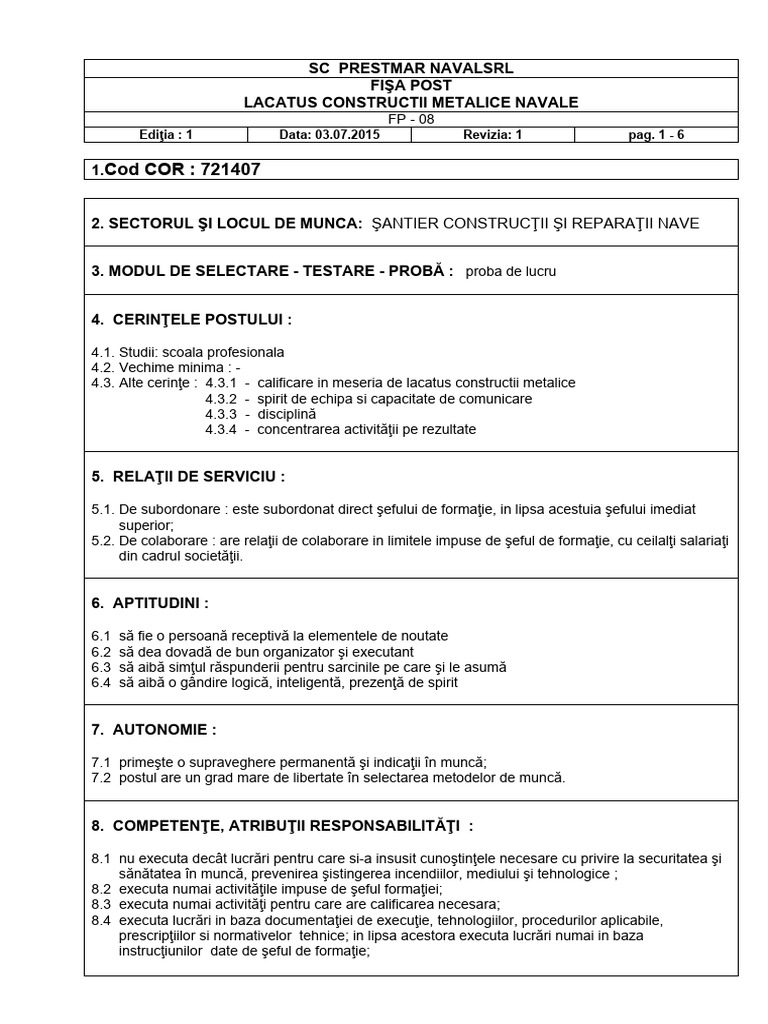 Fisa Post Lacatus | PDF