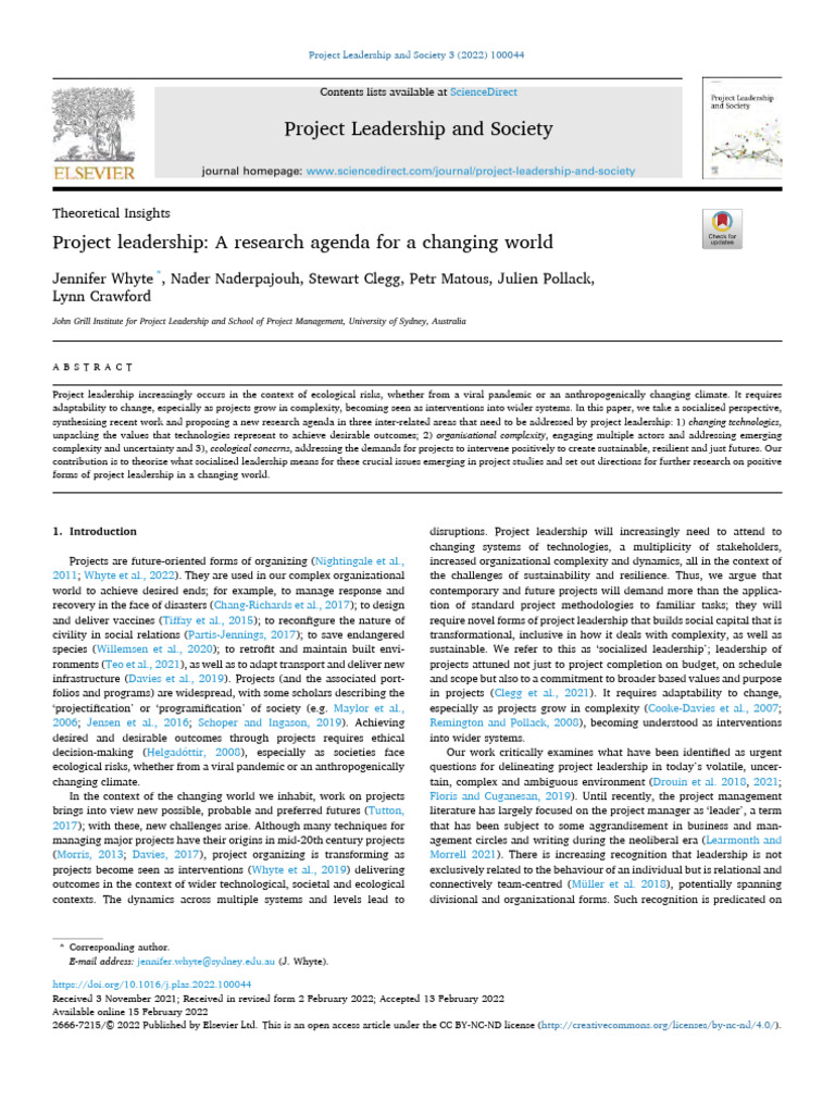 Project Leadership in a Changing World | PDF | Leadership | Sustainability