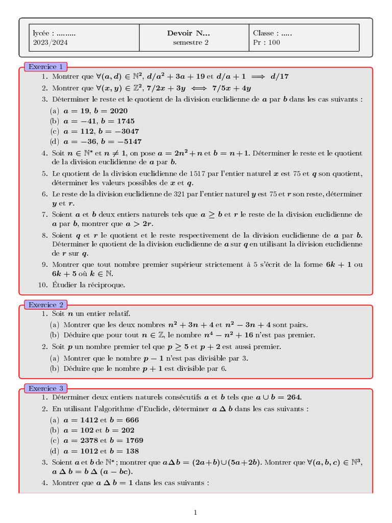 45 Devoir | PDF | Division | Mathématiques