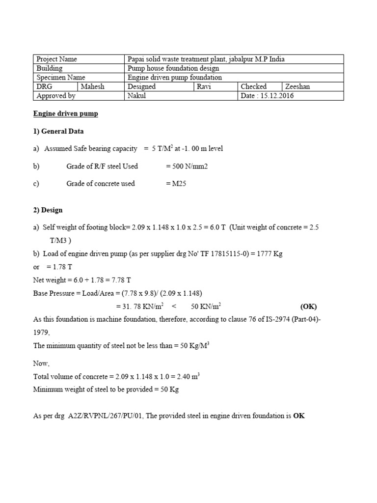 Engine driven pump design calculations PDF
