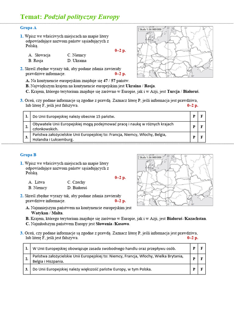 ćwiczenia Z Geografii Klasa 6 Kartkówka Geografia Kl. 6 | PDF