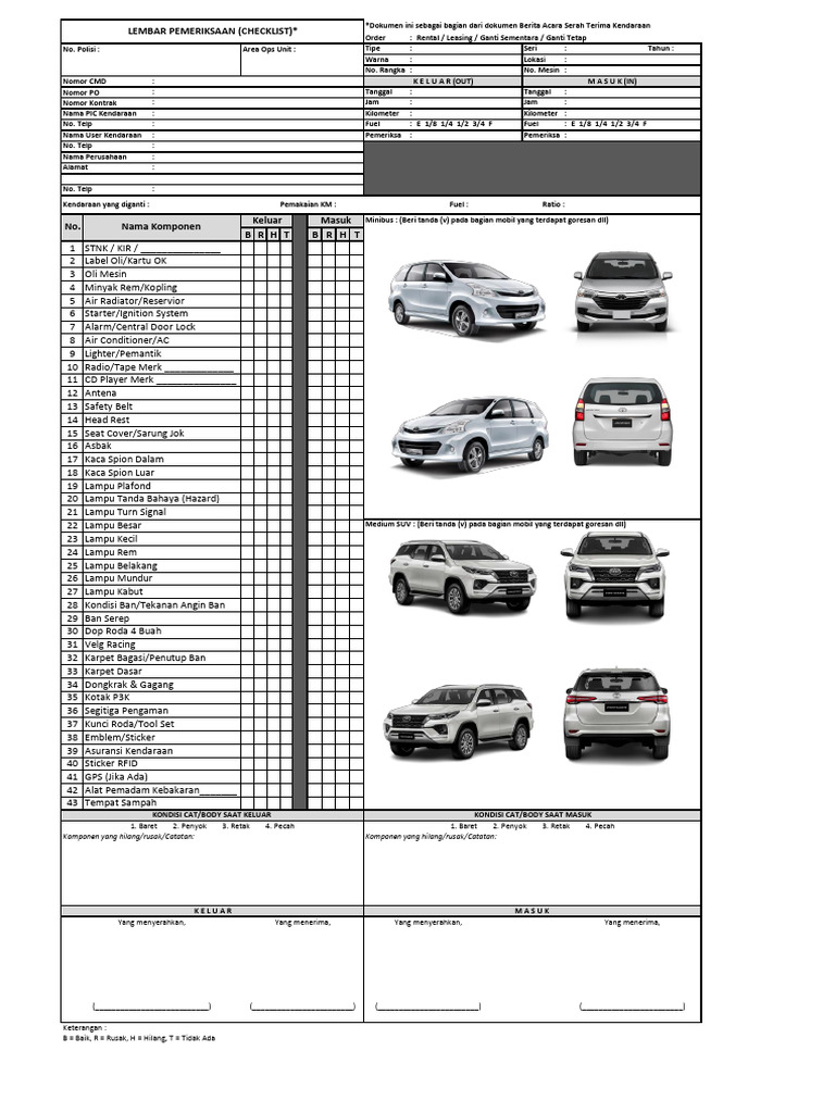 Form Checklist Serah Terima Kendaraan | PDF