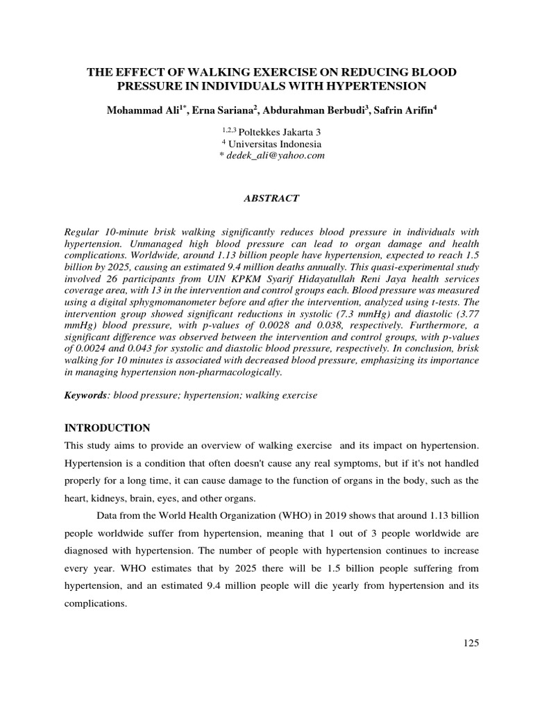 Impact of Walking on Blood Pressure | PDF | Blood Pressure | Hypertension