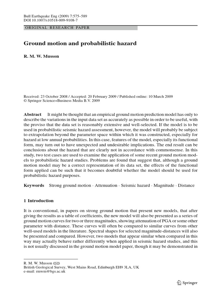 Ground Motion Models in Seismic Hazard | PDF | Moment Magnitude Scale ...