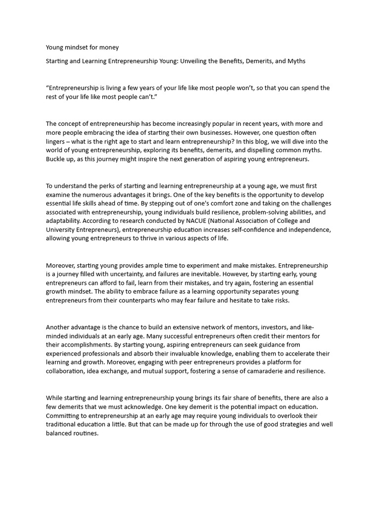 Young Money Mimdsetheie8372829263gdguddg PDF Entrepreneurship Mindset