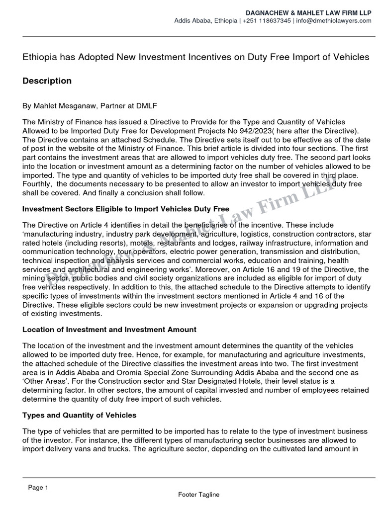 Ethiopia's Duty-Free Vehicle Import Incentives | PDF | Economies