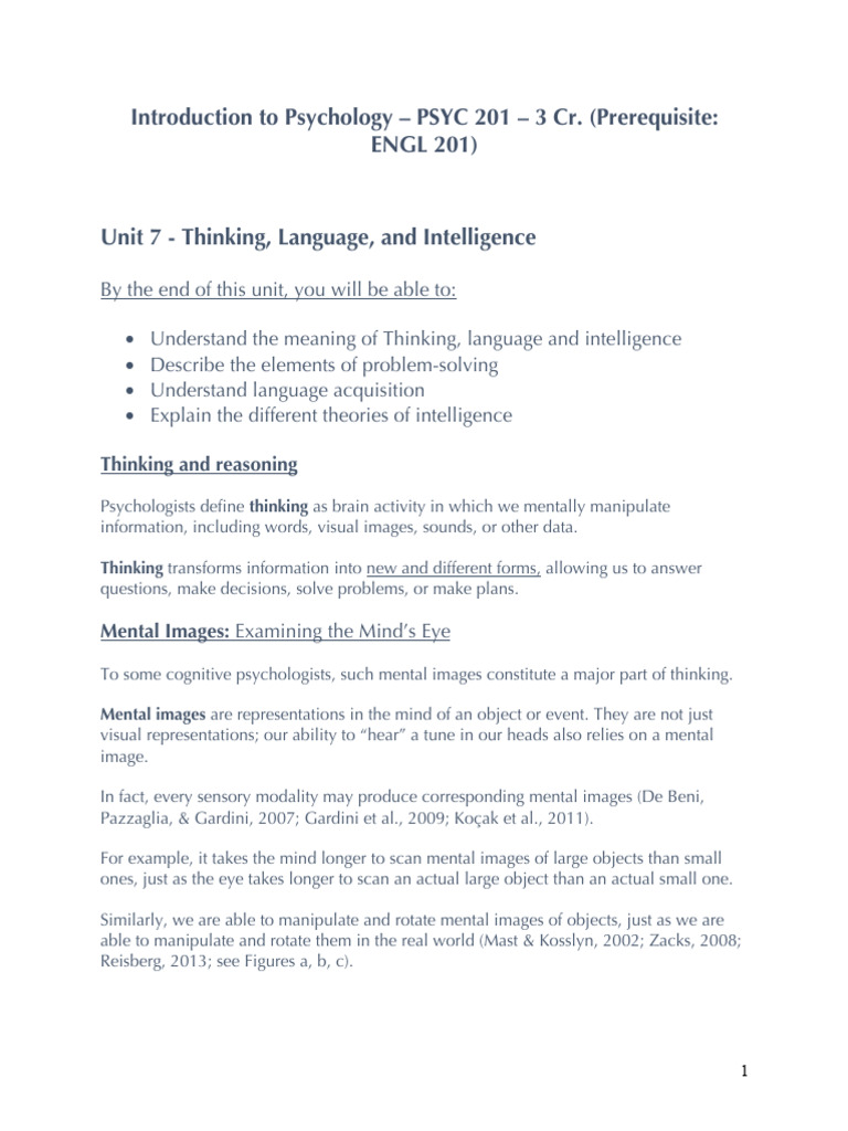 Thinking, Language, and Intelligence Overview | PDF | Mental Image ...