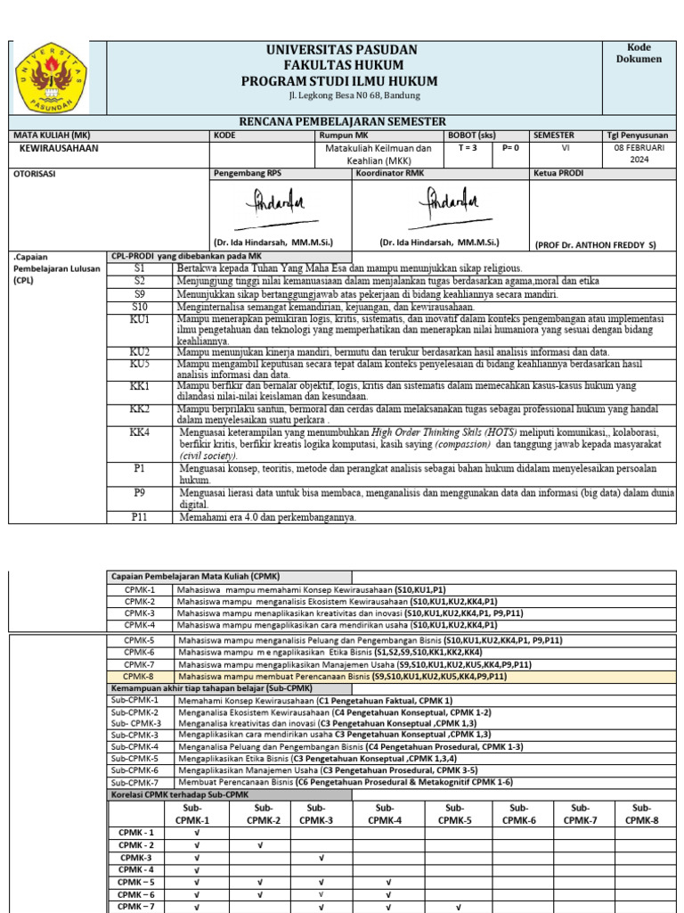 RPS - Kewirausahaan - B | PDF