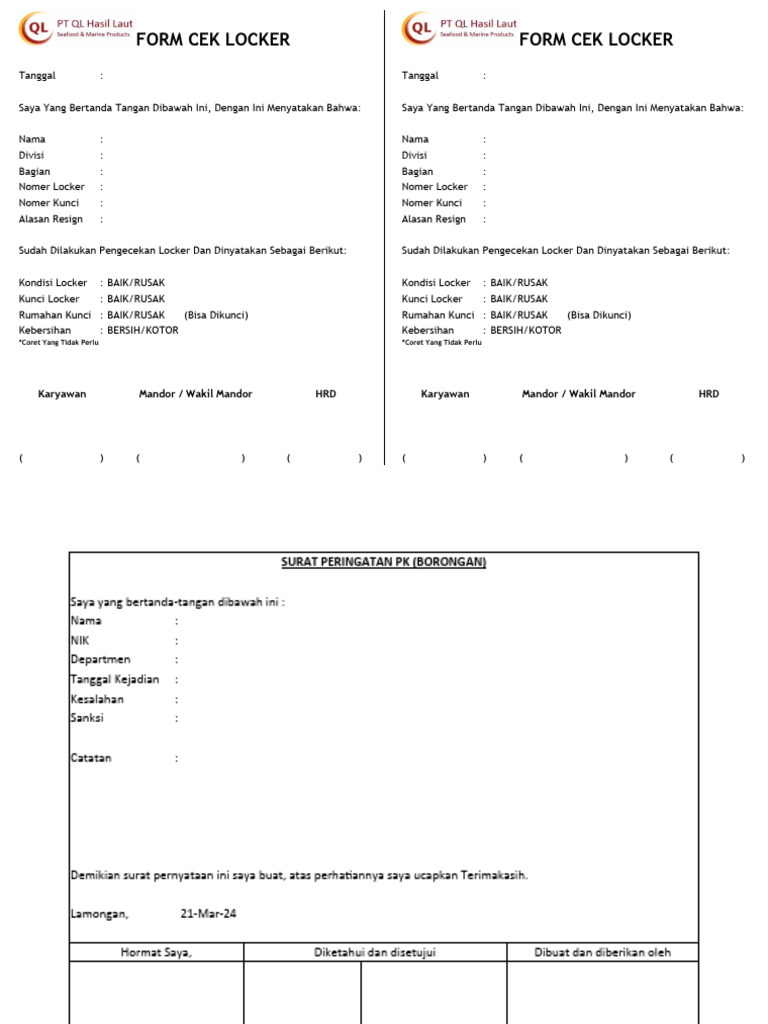 Formulir Cek Locker Karyawan | PDF
