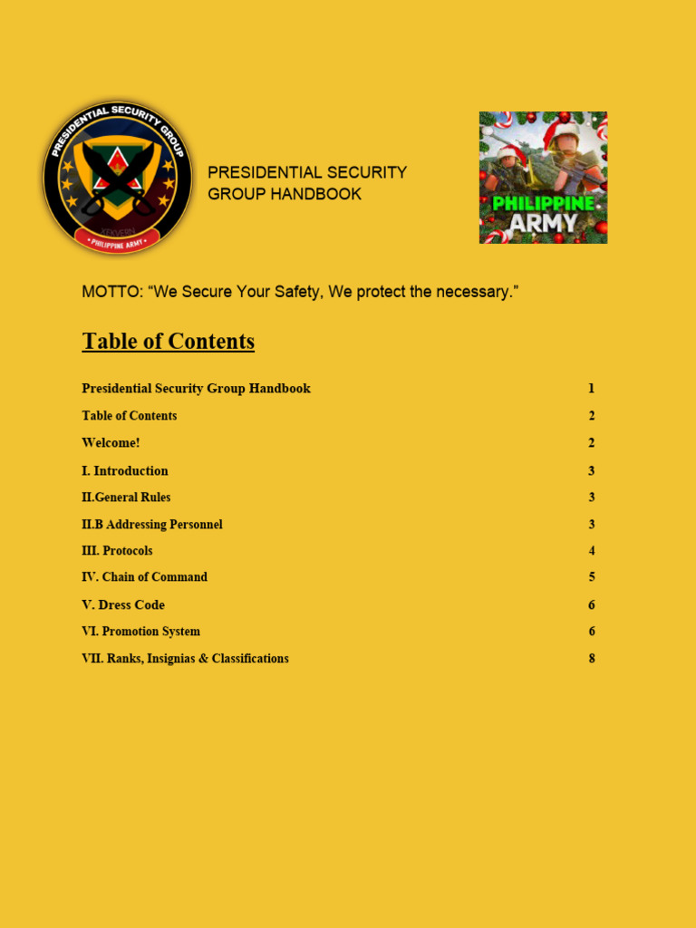 Presidential Security Group Handbook 101 | PDF | Sergeant | Military ...