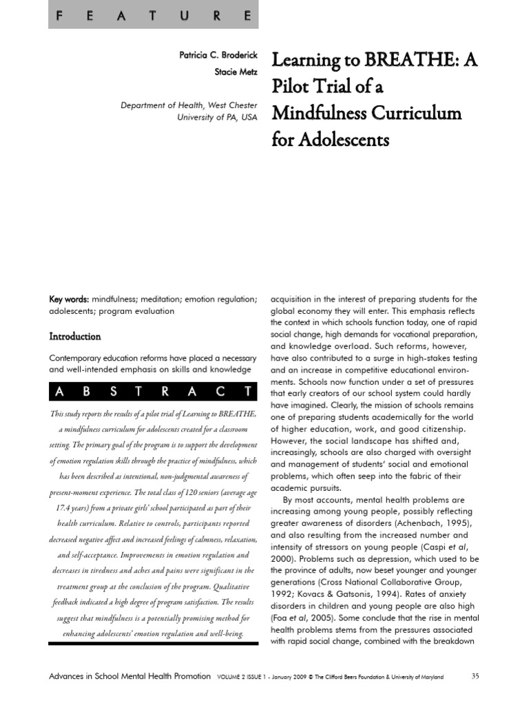 Learning To BREATHE A Pilot Trial of A Mindfulness | PDF | Mental ...