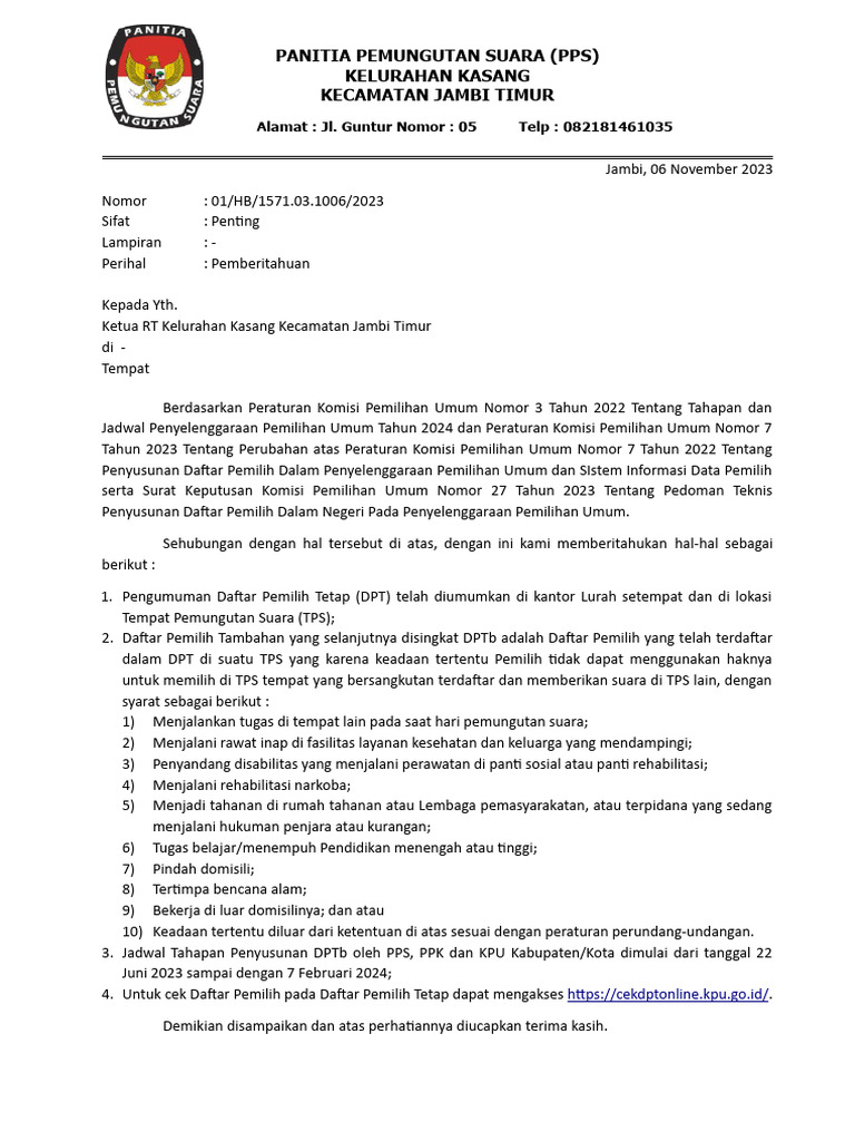 Pemberitahuan DPTB | PDF