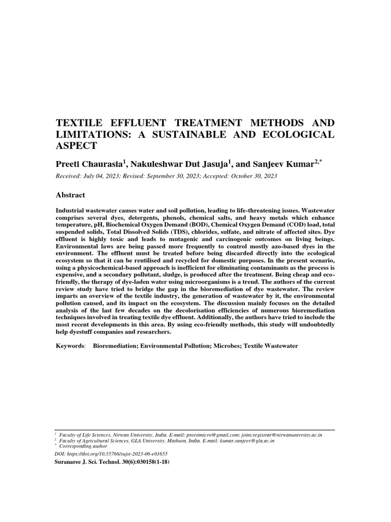 Bioremediation of Textile Wastewater | PDF | Dye | Sewage Treatment
