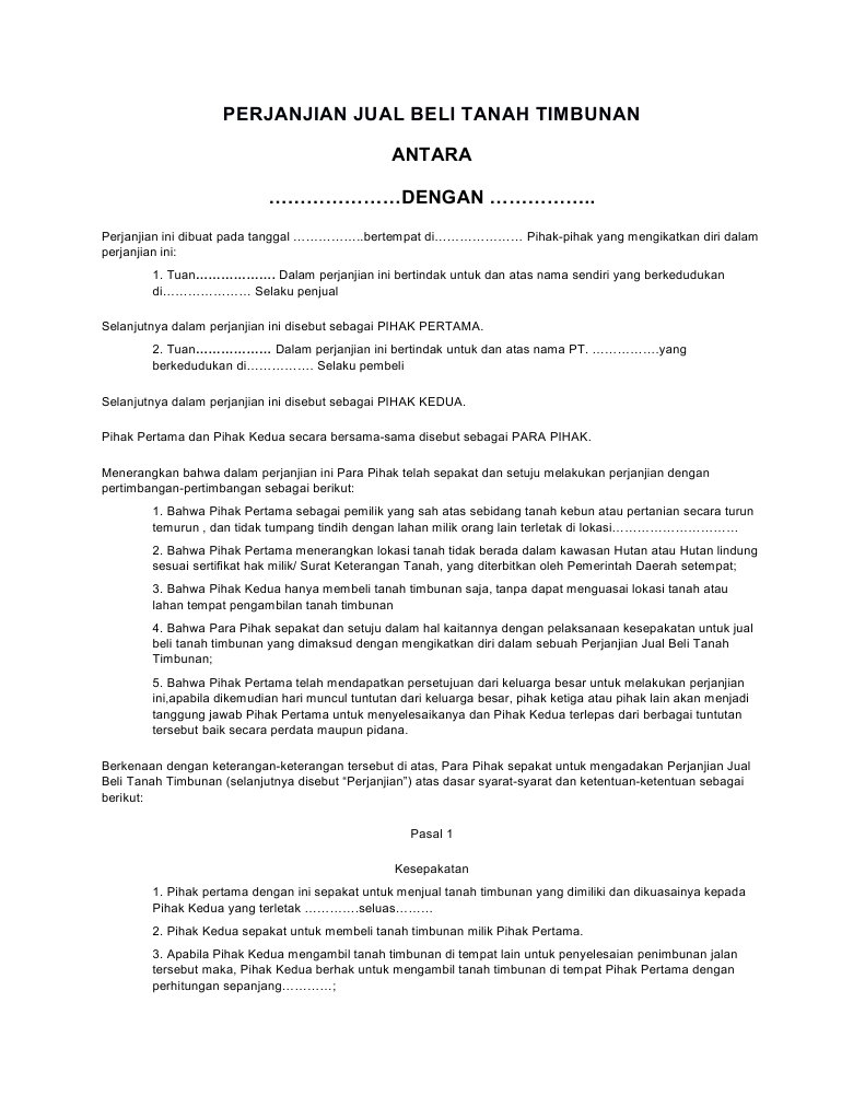 Contoh Surat Perjanjian Pembayaran Jual Beli Tanah Di Malaysia