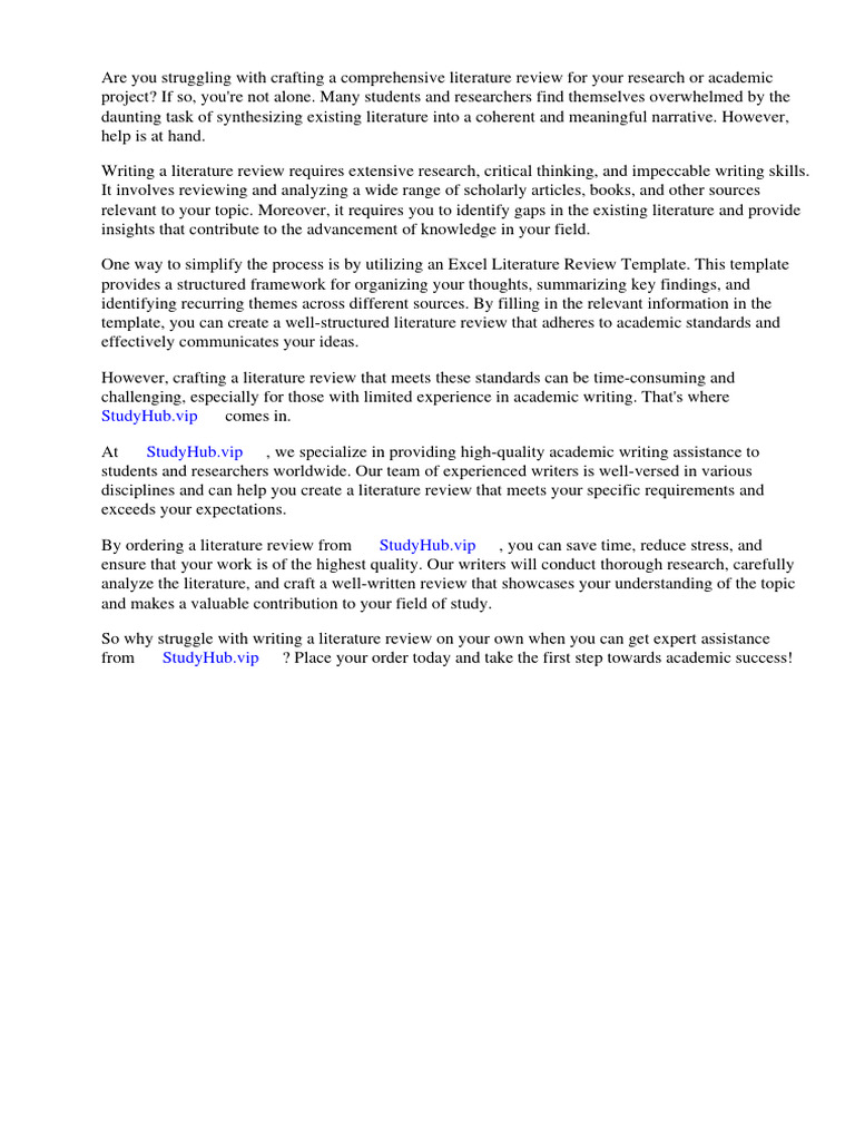 Excel Literature Review Template PDF Literature Review Systematic