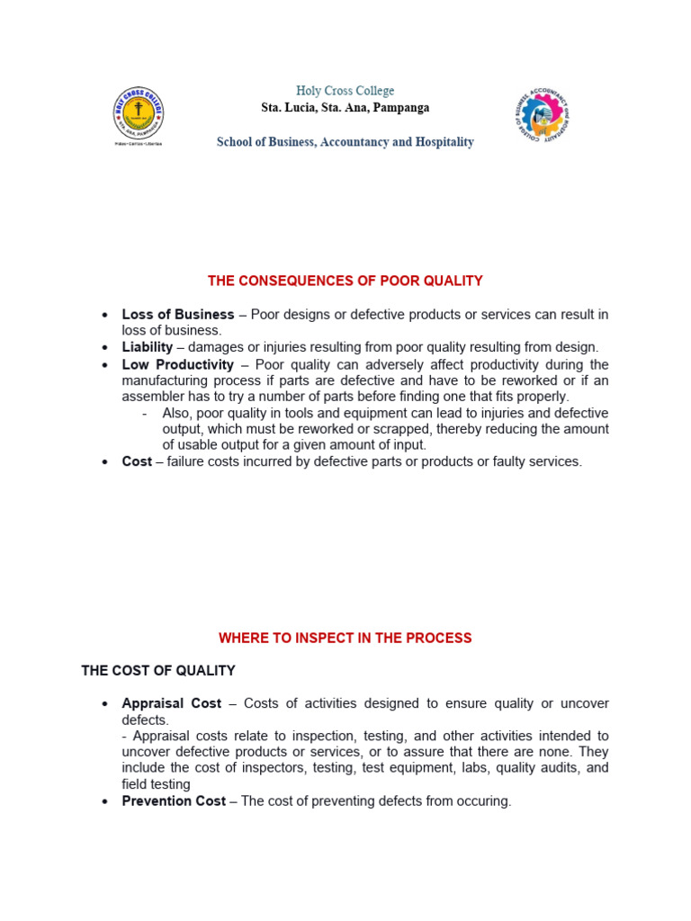 Written Report of Chapter 7 Management of Quality | PDF | Business ...