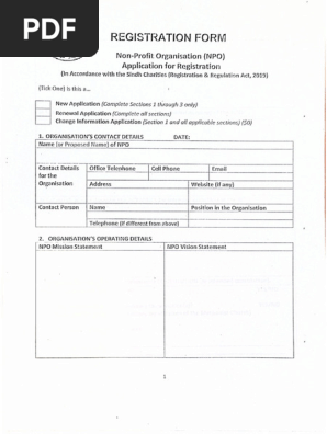 Registration Form NPO Sindh Charity Commission