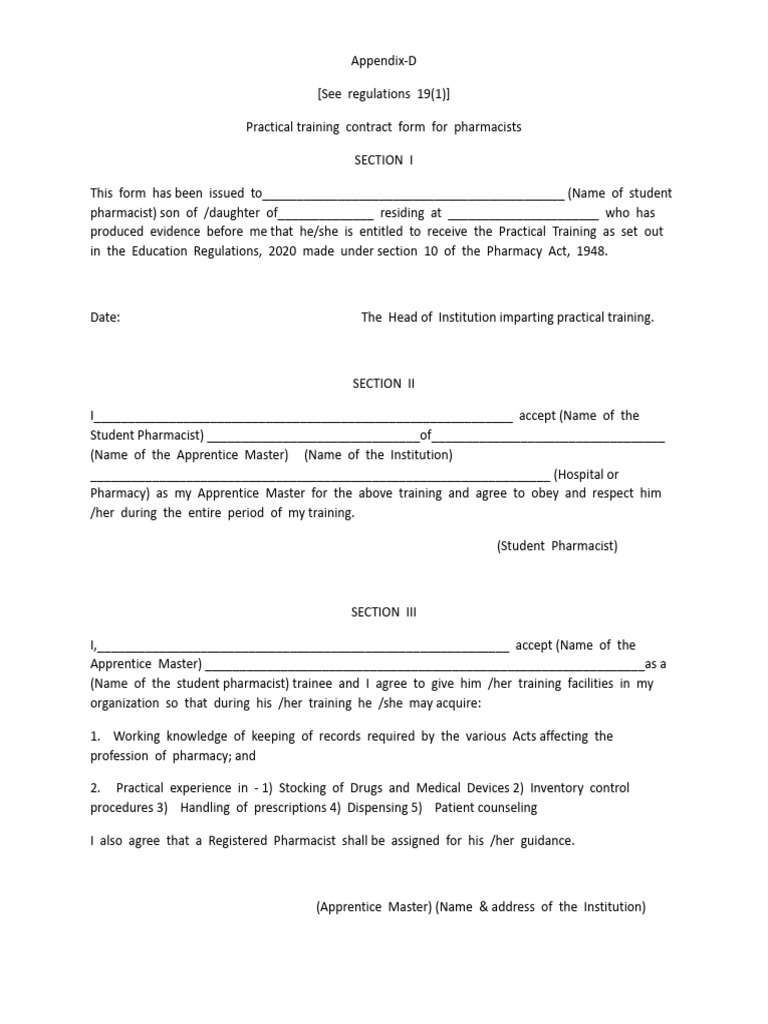Practical Training Contract for Pharmacists | PDF | Pharmacy | Medical ...