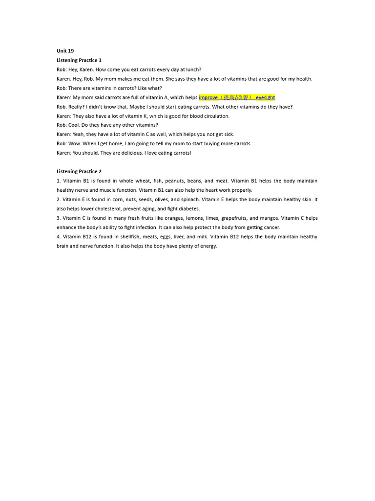 Unit19 Script | PDF | Vitamin