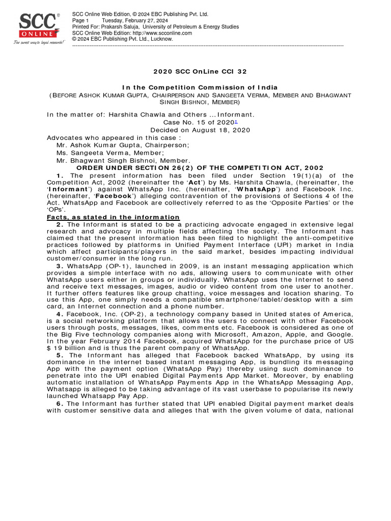 Dominant position in one market 4 2 e j 2020 scc online cci