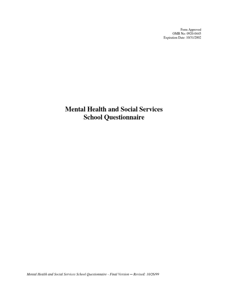 School Mental Health Services Questionnaire | PDF | Mental Health ...