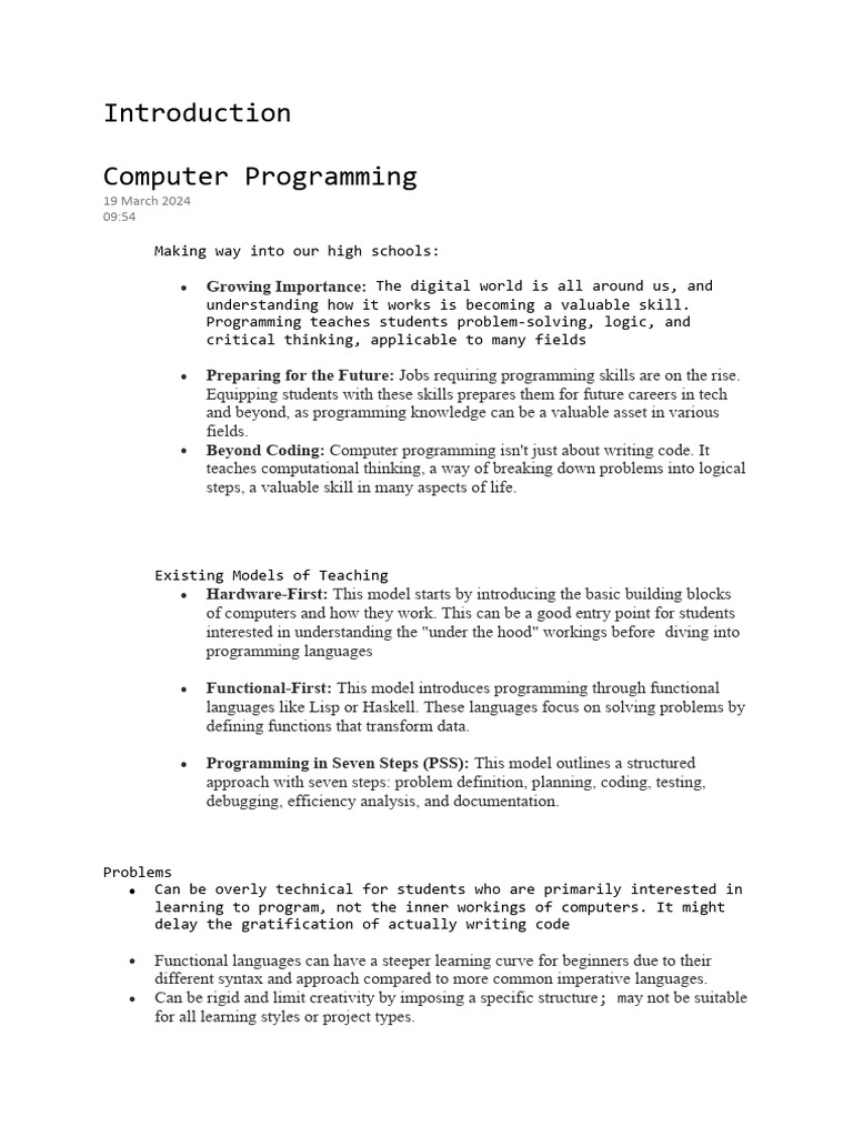 Simplifying the teaching of computer programming pdf computer