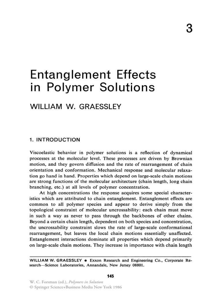 Entanglement Effects in Polymer Solutions | PDF | Polymers ...