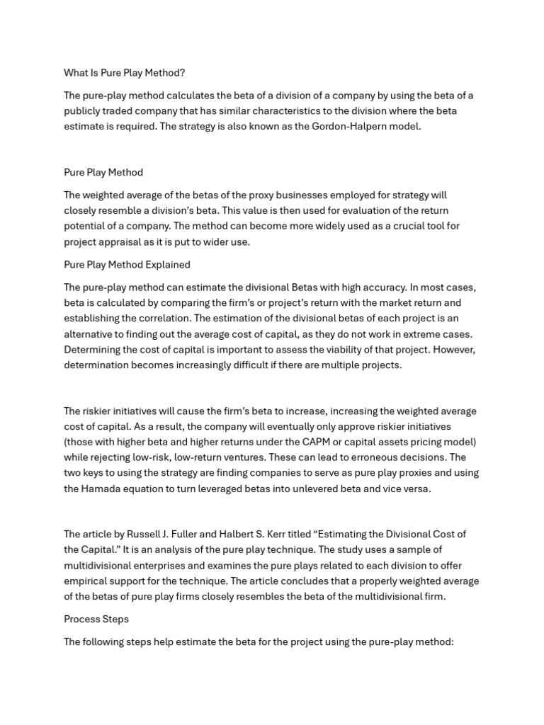 Pure play method, Corporate Finance PDF Beta (Finance) Leverage