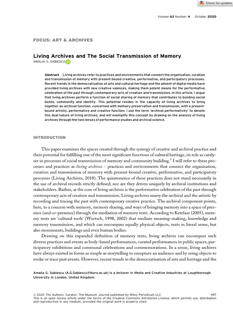 Defining Living Archives and Memory | PDF | Philosophy | History
