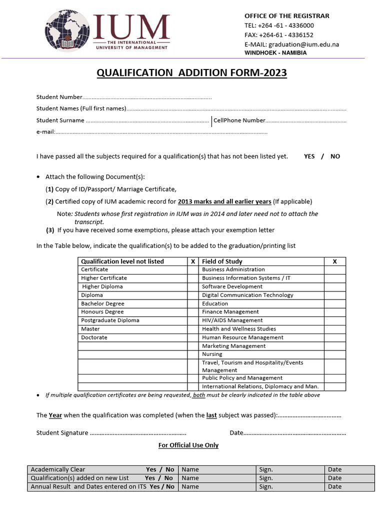 Qualification Addition Form 2023 1 | PDF | Diploma | Academic Degree