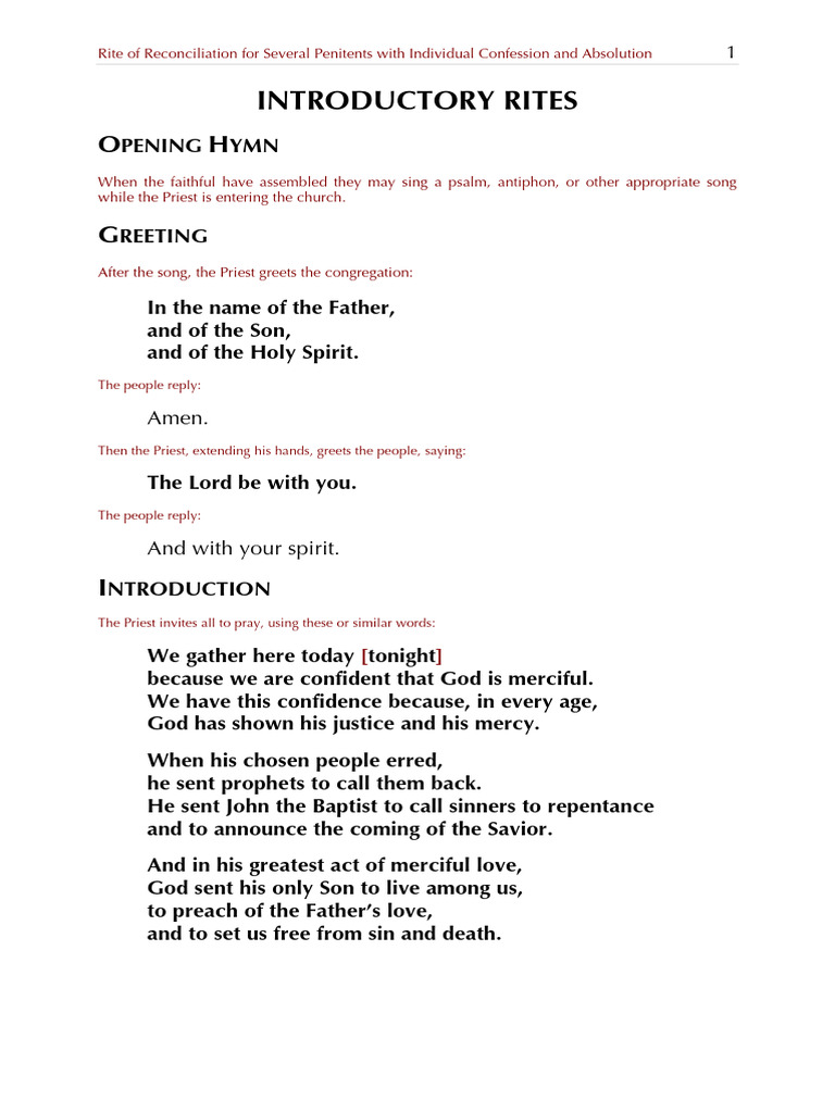 Rite of Reconciliation For Several Penitents With Individual Confession ...