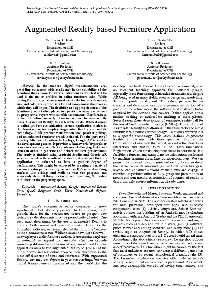 AR Application for Online Furniture Sales | PDF | Augmented Reality ...