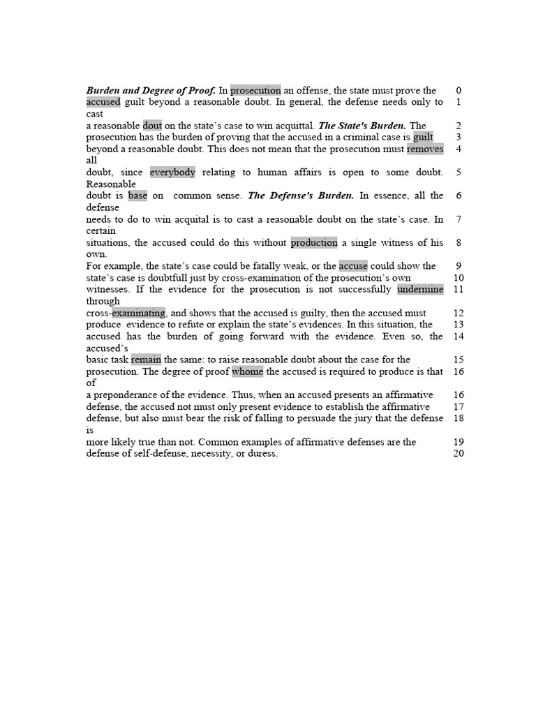 Burden and Degree of Proof PDF Burden Of Proof (Law) Reasonable Doubt