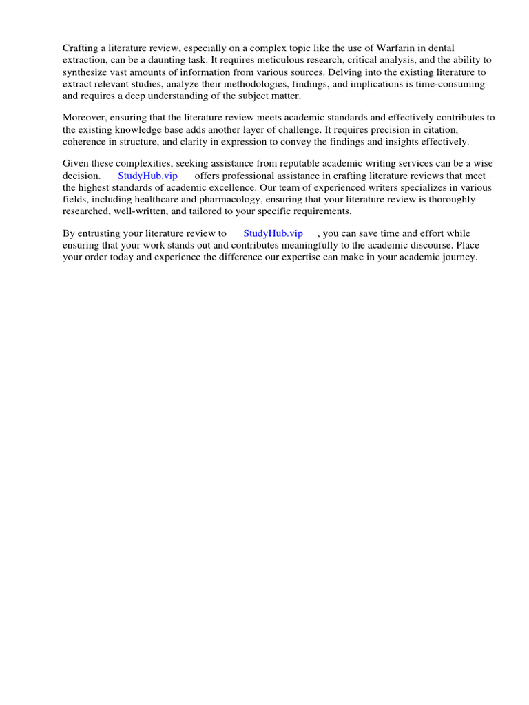 Literature Review Warfarin Dental Extraction PDF Dentistry Bleeding