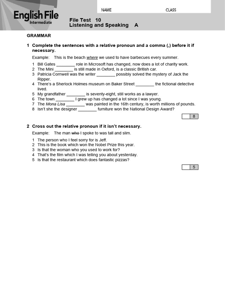 English File Test 10: Grammar Focus | PDF
